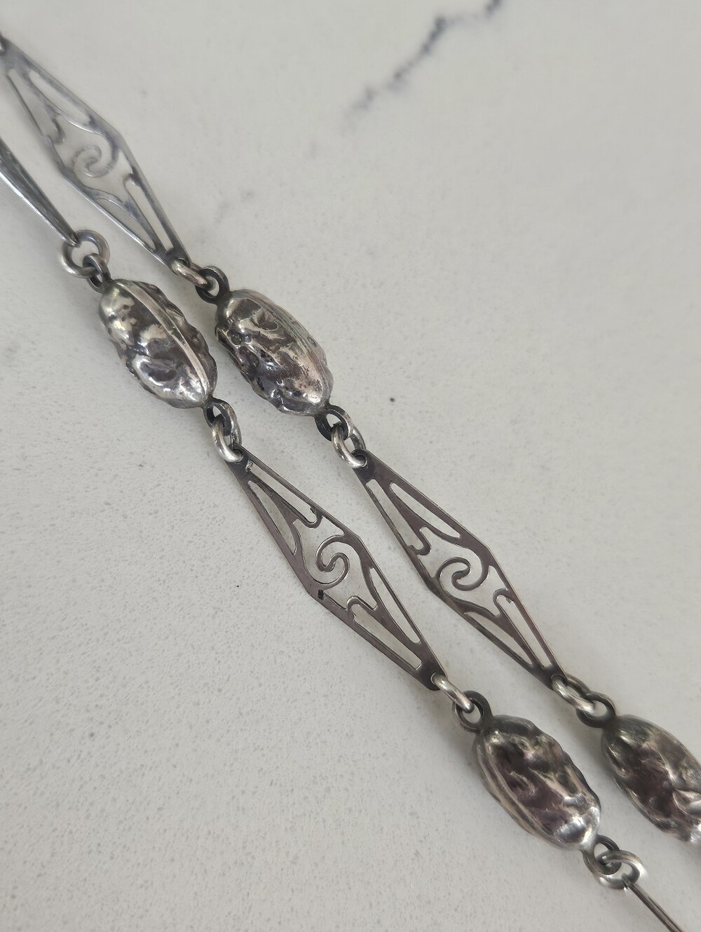 Antique Victorian Sterling Repousse Pencil Pendant Unique 24" Chain Necklace - Picture 9 of 12